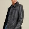 Natasha belted black leather trench for women - Image 4