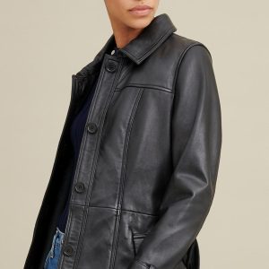 Natasha belted black leather trench for women - Image 4