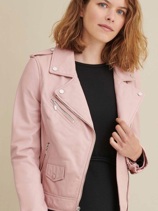 Claire asymmetrical grey leather jacket for women - Image 4
