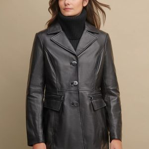 Button black jacket with zipper detail pockets for women - Image 3