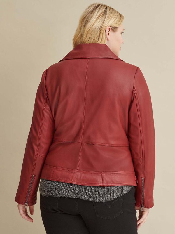Brown leather jacket with zipper details for women - Image 3