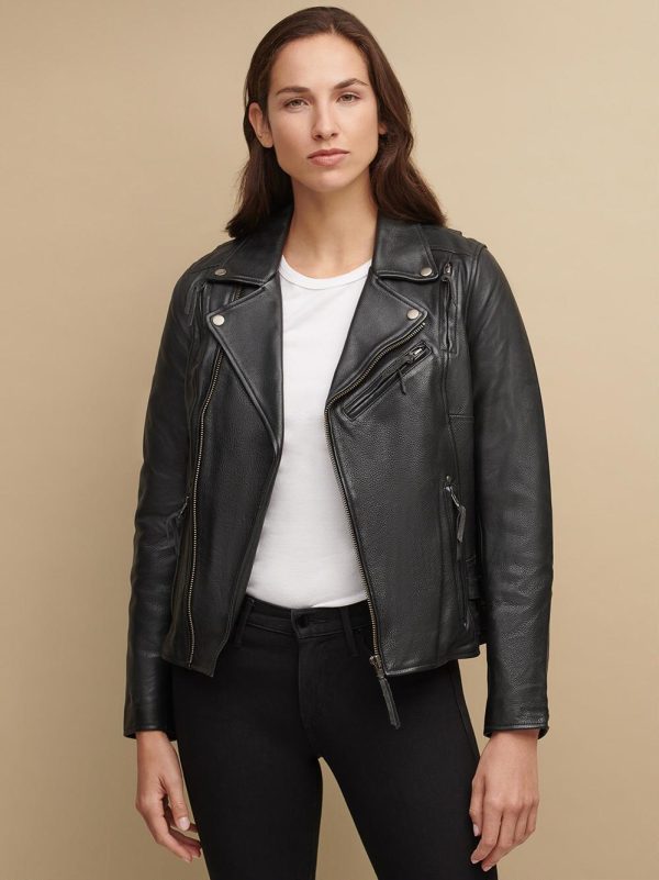 Performance style black leather jacket for women - Image 2