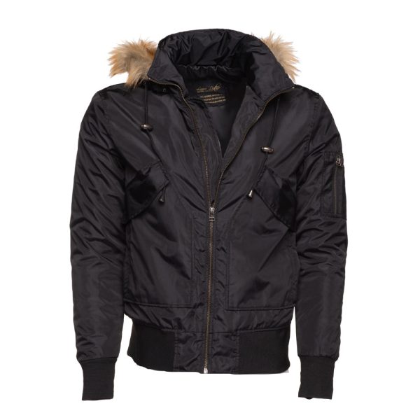 Isaac_sblackNylonflightjacketwithfuroncollar