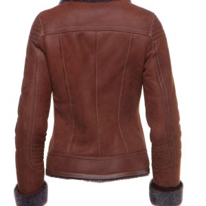 Reyna’s Tan Sheepskin Shearling B-3 Bomber Style Jacket - Image 3
