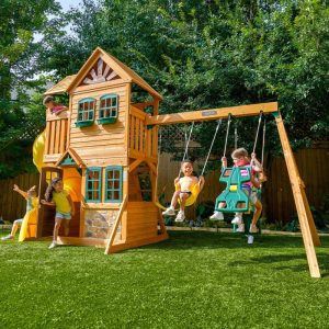 KidKraft Boulder Station Wooden Swing Set / Playset with Tube Slide