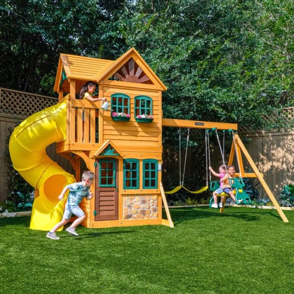 KidKraft Boulder Station Wooden Swing Set / Playset with Tube Slide - Image 2