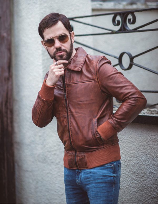 Boyd’s Rust Leather Jacket with ribbed cuffs - Image 2