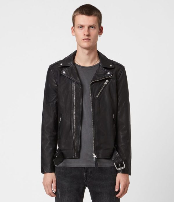 Rigg black leather biker jacket for men