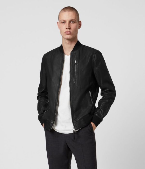 Boyton black leather bomber jacket for men
