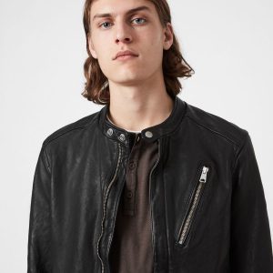 Floyd black leather biker jacket for men