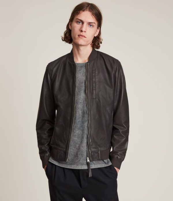 Bales black leather bomber jacket for men