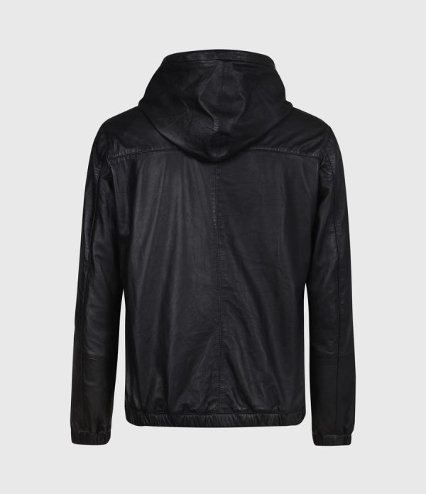 Penton black leather hoodie jacket for men - Image 3