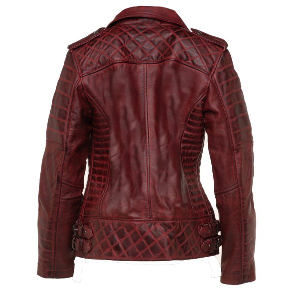 Marissa’s Antique red diamond quilted leather jacket with double zipper - Image 2