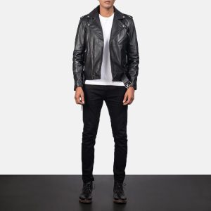 Allaric alley black leather biker jacket for men - Image 3