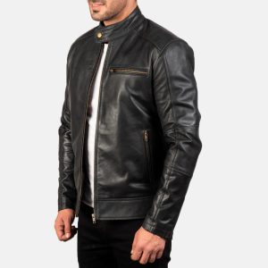 Dean black leather biker jacket for men