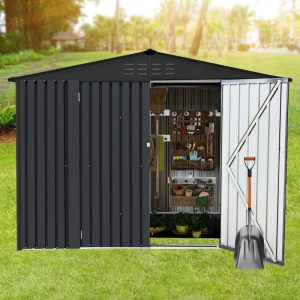Outdoor Metal Storage Shed with Double Lockable Doors,Compact Bike Shed for Garden, Backyard, Pool, Patio Utility, Tool Storage
