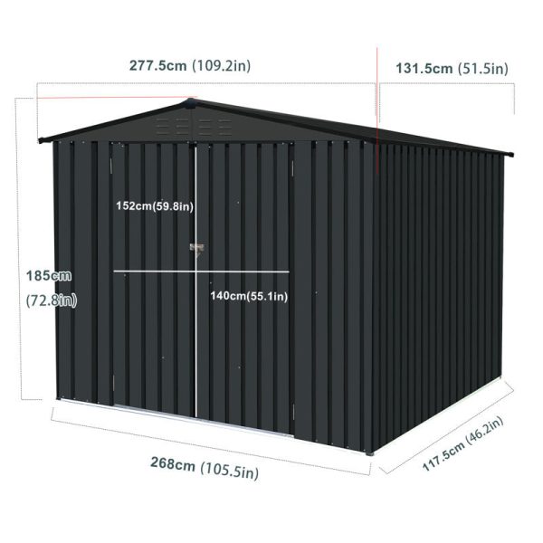Outdoor Metal Storage Shed with Double Lockable Doors,Compact Bike Shed for Garden, Backyard, Pool, Patio Utility, Tool Storage - Image 6