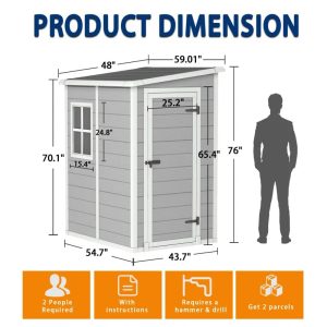 Outdoor Storage Shed, 5×4 FT Resin Shed with Floor, Weather-Resistant Plastic Garden Shed