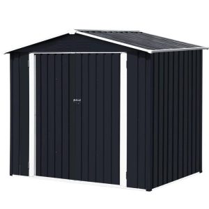 Outdoor Storage Shed Waterproof 4.2×7 Ft, Heavy Duty Metal Outside Utility Tool Portable Shed House With Lockable Doors For Patio Backyard Garden, Black