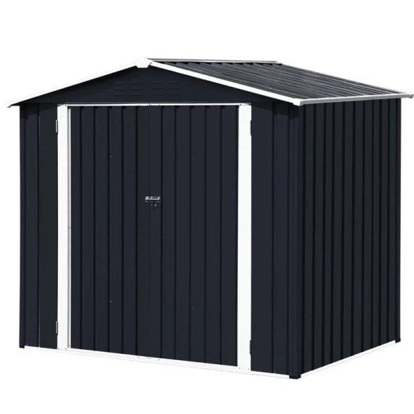Outdoor Storage Shed Waterproof 4.2×7 Ft, Heavy Duty Metal Outside Utility Tool Portable Shed House With Lockable Doors For Patio Backyard Garden, Black