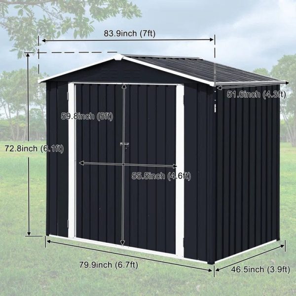 Outdoor Storage Shed Waterproof 4.2×7 Ft, Heavy Duty Metal Outside Utility Tool Portable Shed House With Lockable Doors For Patio Backyard Garden, Black - Image 2