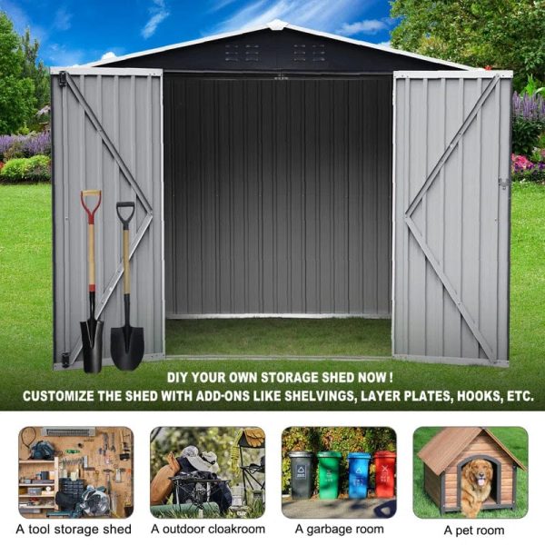 Outdoor Storage Shed Waterproof 4.2×7 Ft, Heavy Duty Metal Outside Utility Tool Portable Shed House With Lockable Doors For Patio Backyard Garden, Black - Image 3