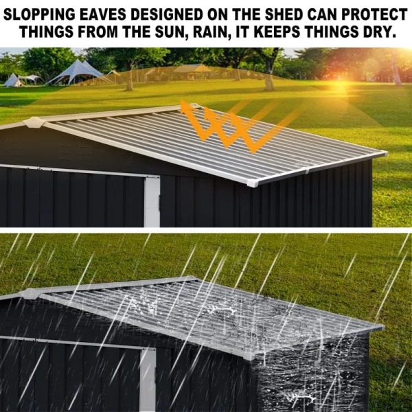 Outdoor Storage Shed Waterproof 4.2×7 Ft, Heavy Duty Metal Outside Utility Tool Portable Shed House With Lockable Doors For Patio Backyard Garden, Black - Image 4