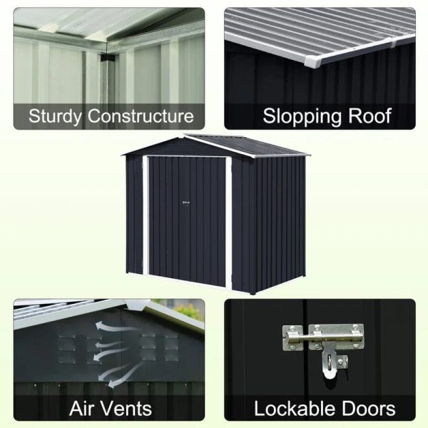 Outdoor Storage Shed Waterproof 4.2×7 Ft, Heavy Duty Metal Outside Utility Tool Portable Shed House With Lockable Doors For Patio Backyard Garden, Black - Image 5