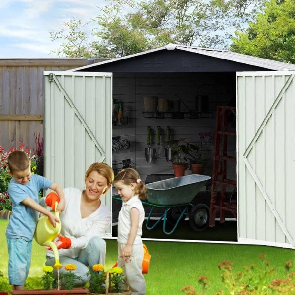 Outdoor Storage Shed Waterproof 4.2×7 Ft, Heavy Duty Metal Outside Utility Tool Portable Shed House With Lockable Doors For Patio Backyard Garden, Black - Image 6