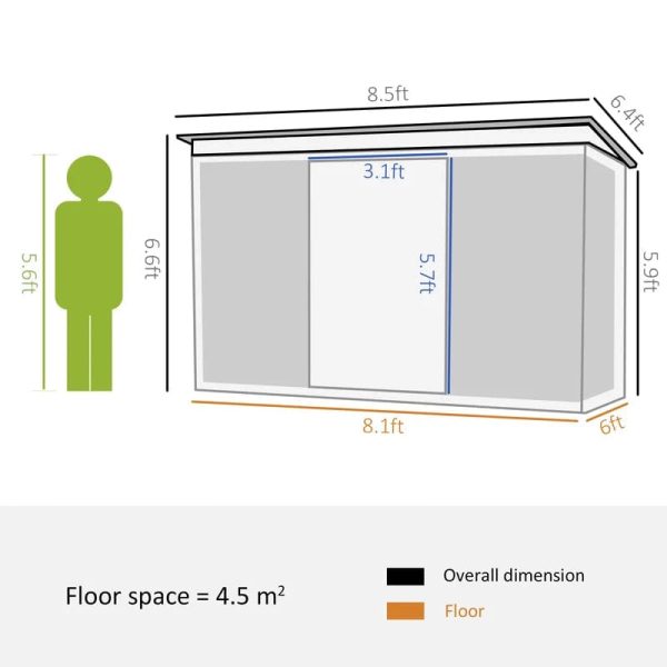Outsunny 6” X 8.5” Outdoor Metal Garden Shed Utility Tool Storage Steel Backyard House, Grey - Image 3