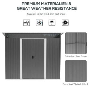 Outsunny 6” X 8.5” Outdoor Metal Garden Shed Utility Tool Storage Steel Backyard House, Grey - Image 6