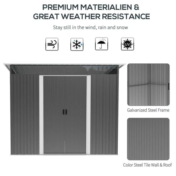 Outsunny 6” X 8.5” Outdoor Metal Garden Shed Utility Tool Storage Steel Backyard House, Grey - Image 6