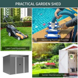 Outsunny 6” X 8.5” Outdoor Metal Garden Shed Utility Tool Storage Steel Backyard House, Grey - Image 7