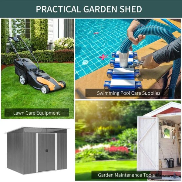 Outsunny 6” X 8.5” Outdoor Metal Garden Shed Utility Tool Storage Steel Backyard House, Grey - Image 7
