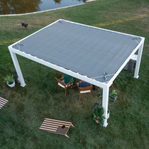 16×12 Windham Modern Steel Pergola With Sail Shade Soft Canopy - Image 14