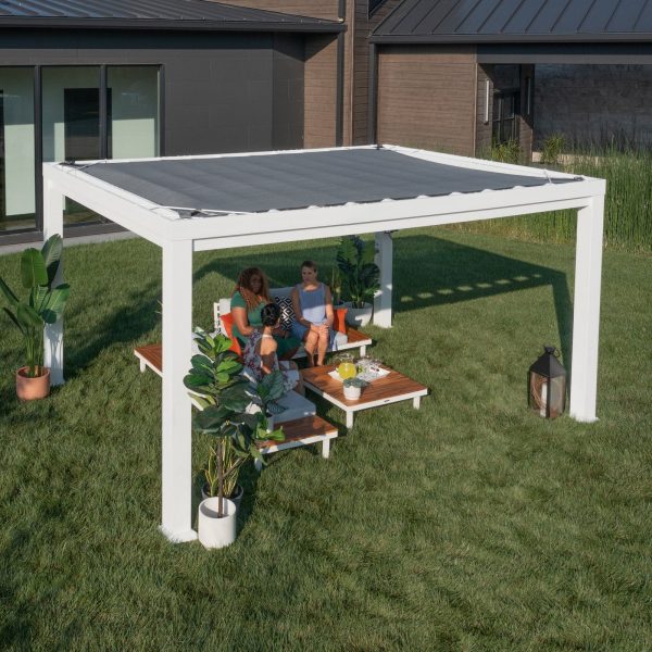 14×12 Windham Modern Steel Pergola With Sail Shade Soft Canopy - Image 15
