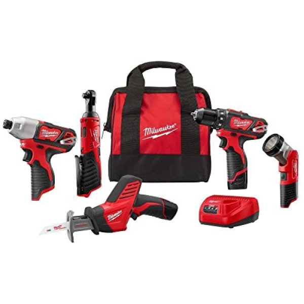 Milwaukee M12 12V Cordless 5-Tools Combo Kit 2498-25: Drill/Driver, Hex Impact Driver
