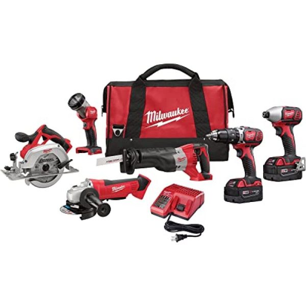 Milwaukee M18 6-Tool Combo Kit 2696-26: Hammer Drill 2602-20, Hex Impact Driver 2650