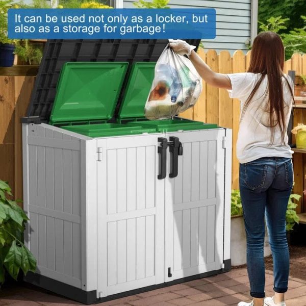 Resin Tool Shed, 36 Cu Ft Waterproof Outdoor Horizontal Storage, Weather-resistant Utility Shed With Air Vent For Trash And Lockable Doors, Garden Tools （black And White） - Image 4