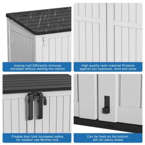 Resin Tool Shed, 36 Cu Ft Waterproof Outdoor Horizontal Storage, Weather-resistant Utility Shed With Air Vent For Trash And Lockable Doors, Garden Tools （black And White） - Image 5