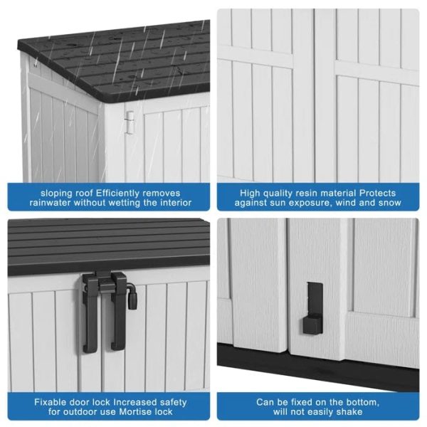 Resin Tool Shed, 36 Cu Ft Waterproof Outdoor Horizontal Storage, Weather-resistant Utility Shed With Air Vent For Trash And Lockable Doors, Garden Tools （black And White） - Image 5