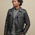 Finn black leather rider jacket with lining for men