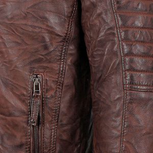 Men’s Sal Wrinkled Brown Cafe racer Leather Jacket - Image 3