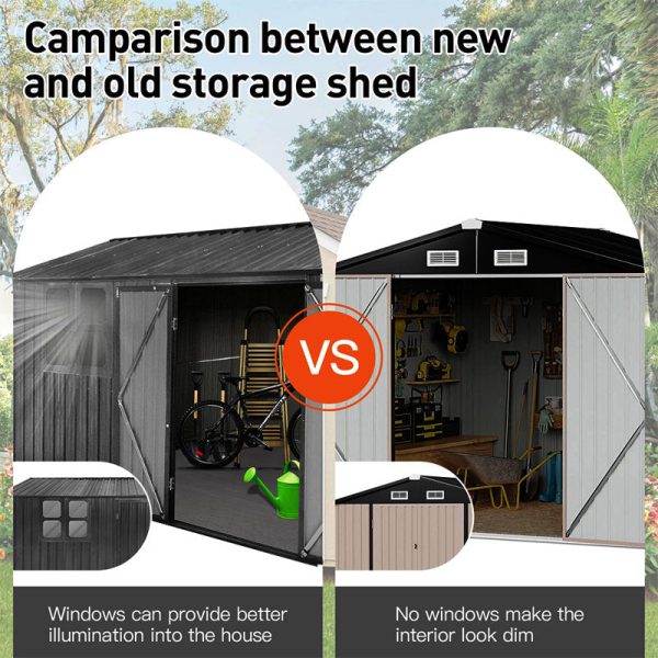 Storage Shed with Window, 10’x8′ Metal Outdoor Storage Shed for Backyard, Metal Shed for Tool, Black - Image 5