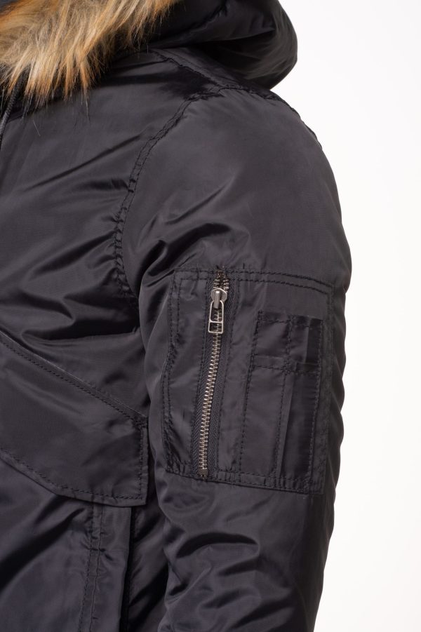 Isaac’s Black Nylon flight jacket with fur on collar - Image 6