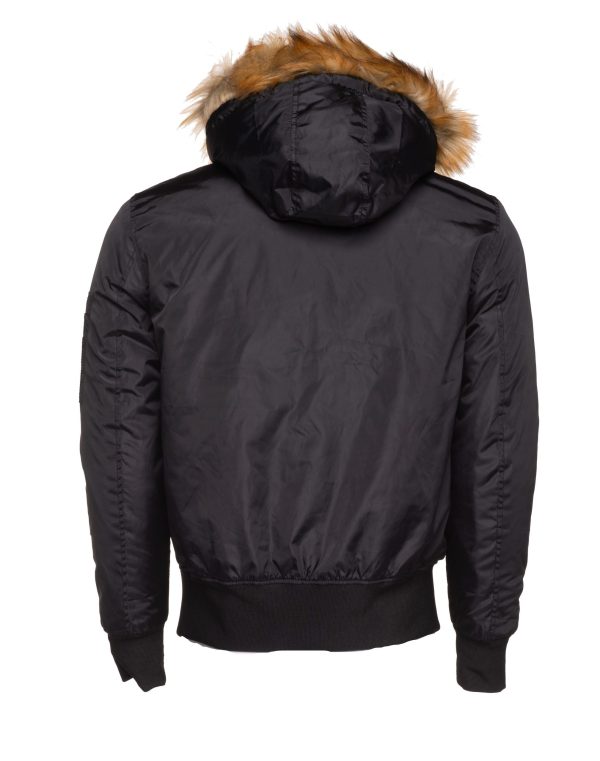 Isaac’s Black Nylon flight jacket with fur on collar - Image 3