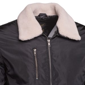 Riccardo’s Black Nylon flight jacket with fur collar - Image 3