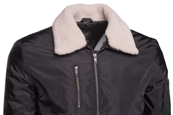 Riccardo’s Black Nylon flight jacket with fur collar - Image 3