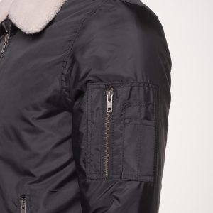 Riccardo’s Black Nylon flight jacket with fur collar - Image 4