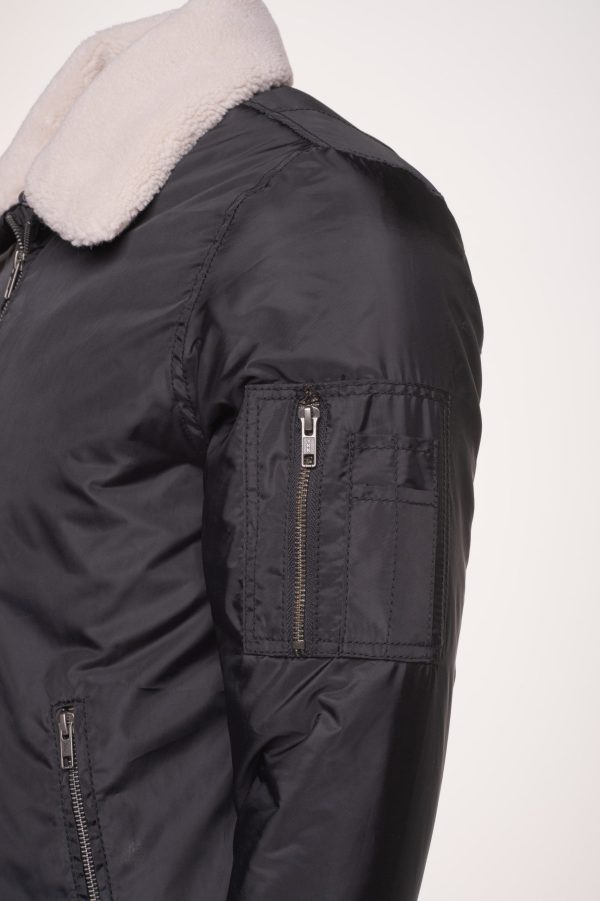 Riccardo’s Black Nylon flight jacket with fur collar - Image 4